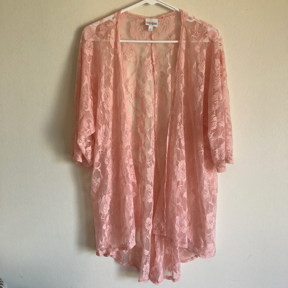 LuLaRoe Other - LuLaRoe Pink Rose Lace Kimono Swim Cover